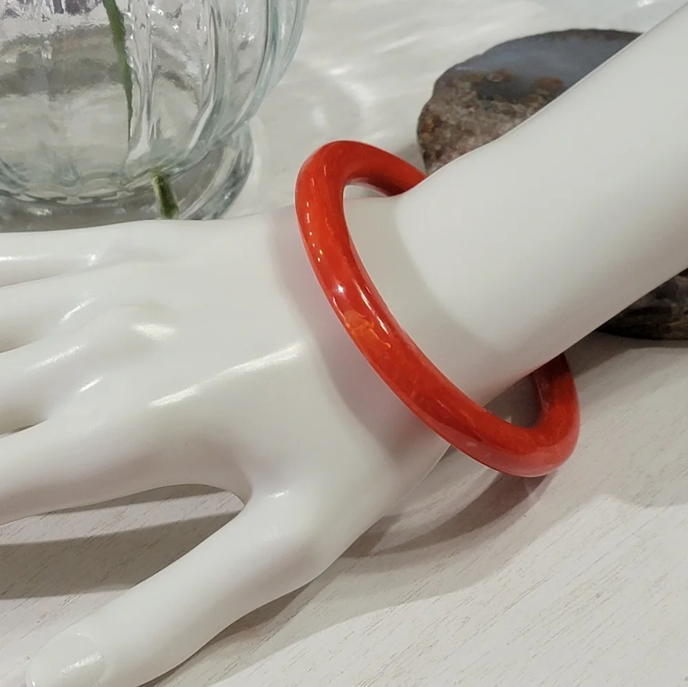 Bakelite Orange Marbled Swirl Bangle Bracelet